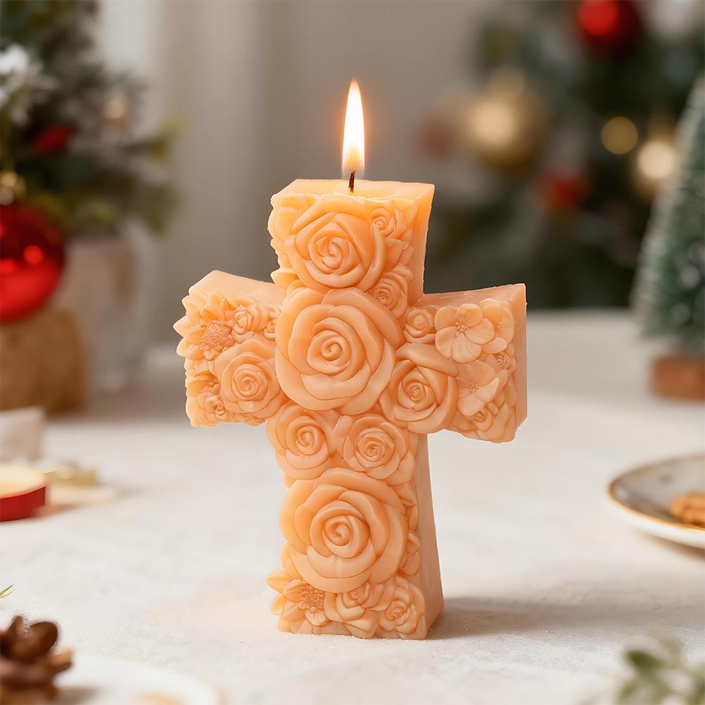 Rose Flower Mold High-Quality Silicone Mold Cross Candle Mold Easy To Clean For Plaster Crafts Christmas Decorations Diy Candle