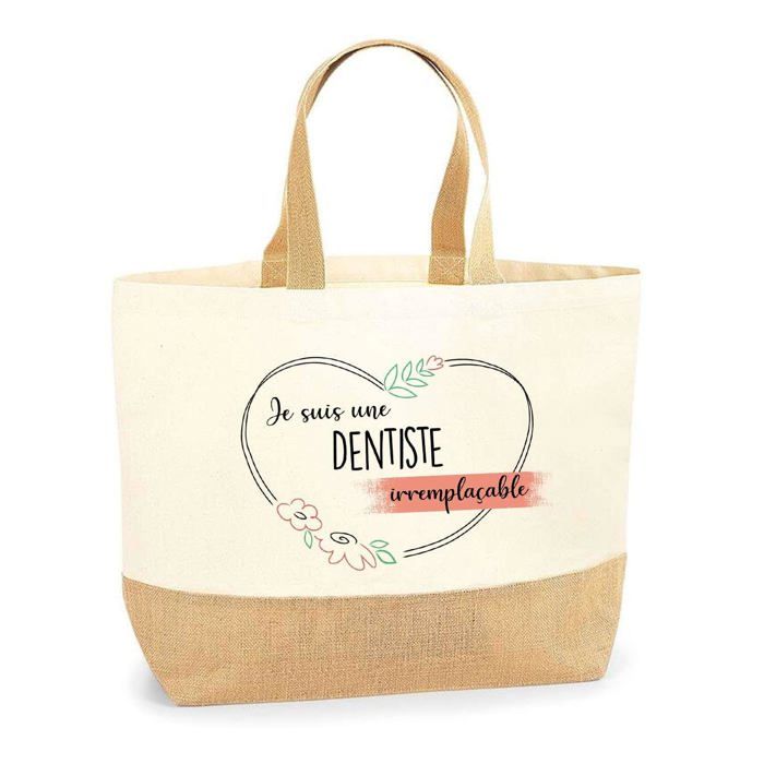 Sac cabas - PLANETEE - Dentiste Irremplaçable - Jute - Beige - Imprimé en France