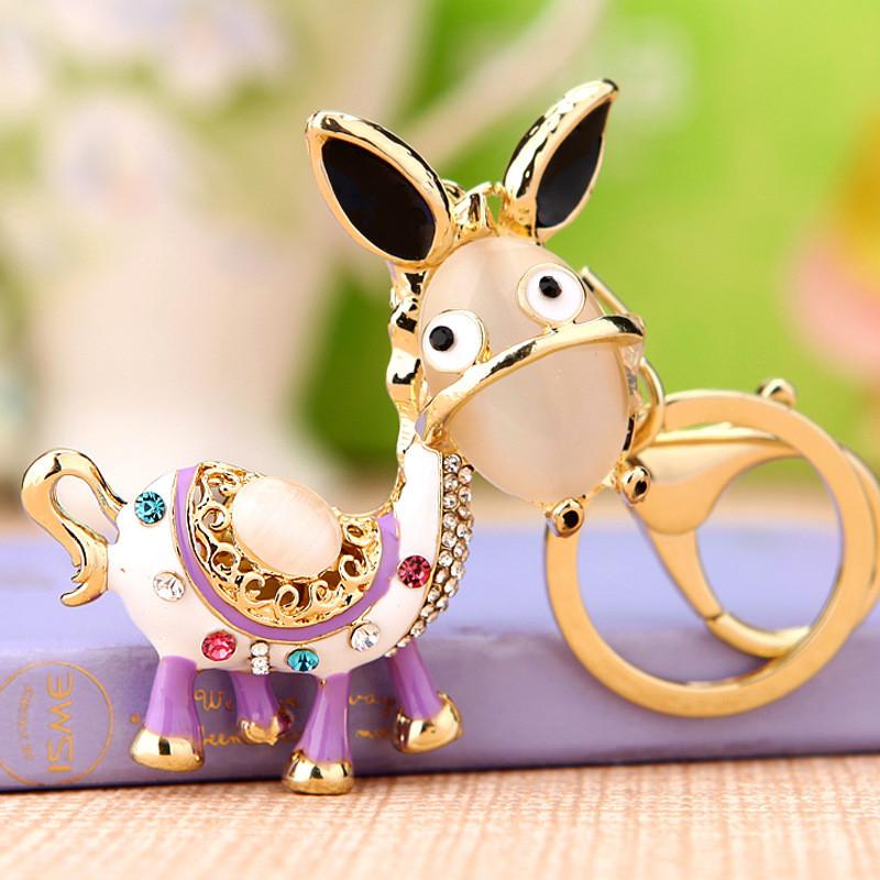 Creative Rhinestone Donkey Car Keychain Metal Keyring Unique Gift Idea For Friends