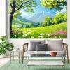 1 Piece 2D Background Cloth. Embracing Spring. Fresh Grassland and Blooming Flowers Adorn the Background Cloth.