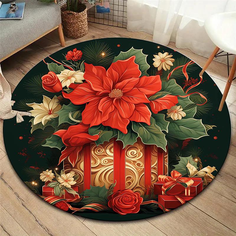 Retro Flowers Round Area Rug,Carpet Rug for Living Room Bedroom Sofa Playroom Decor,Non-slip Floor Mat