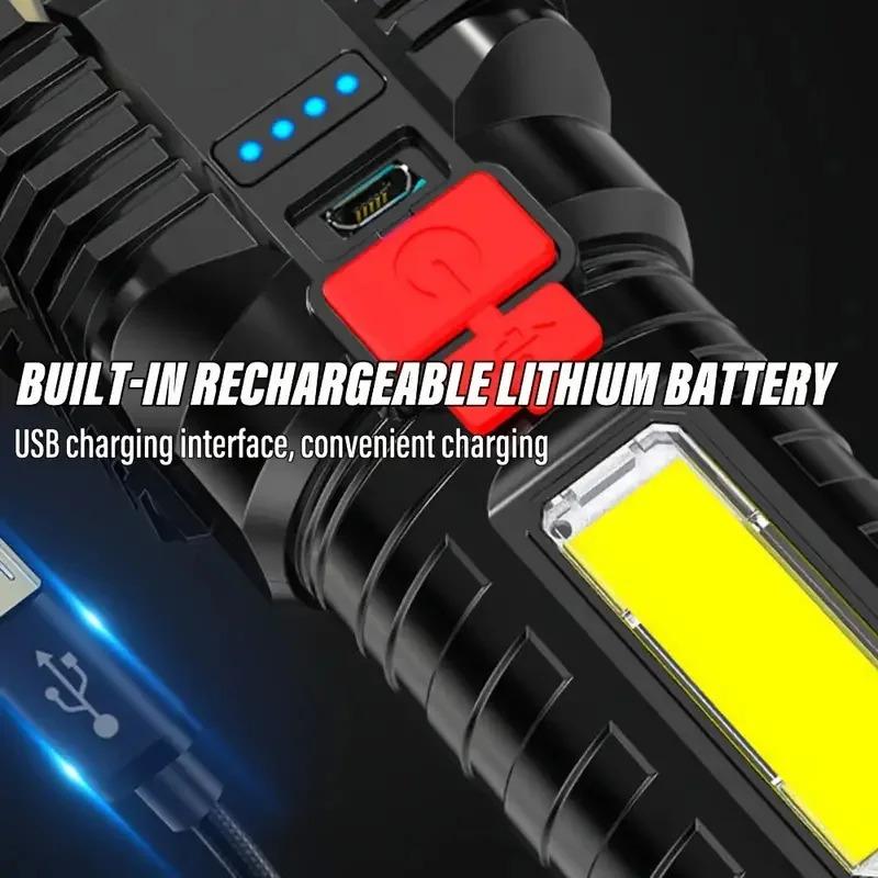 5 Core High Power LED Flashlight Rechargeable Camping Lantern Spotlight COB Side Light 4 Mode Waterproof Adventure Outdoor Torch