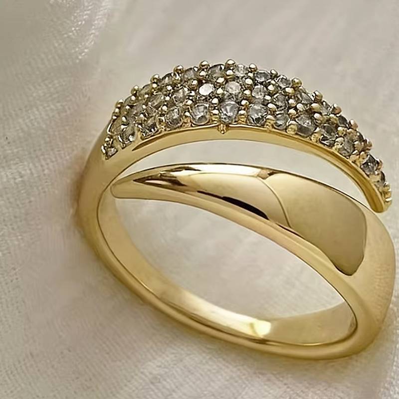 

Huitan Special Design Women Opening Ring for Party Daily Stylish Accessories Gorgeous Inlaid Bright Cubic Zirconia Lady Zircon resizable