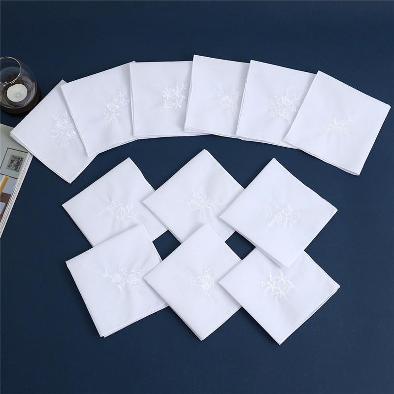 6Pcs 28x28cm Square Polyester Flower Embroidered Small Thin Women Lady Handkerchief Wedding Party Decor Gift