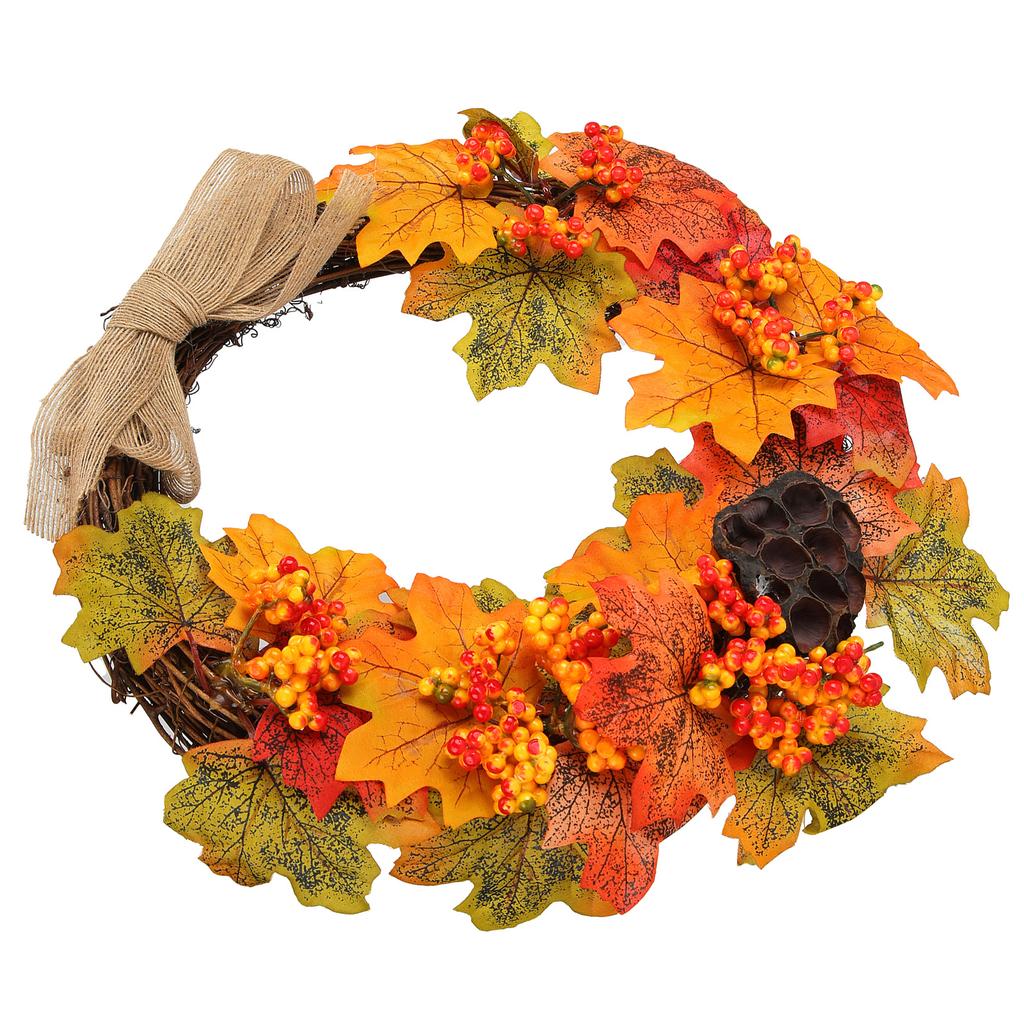 Umělý podzimní věnec k zavěšení na dveře, věnec z javorových listů, girlanda, domácí festivalová dekorace