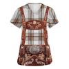 Women's V Neck Short Sleeve Work Shirt with Pockets Oktoberfest Print Top for Caregivers and Service Staff Comfortable Fit