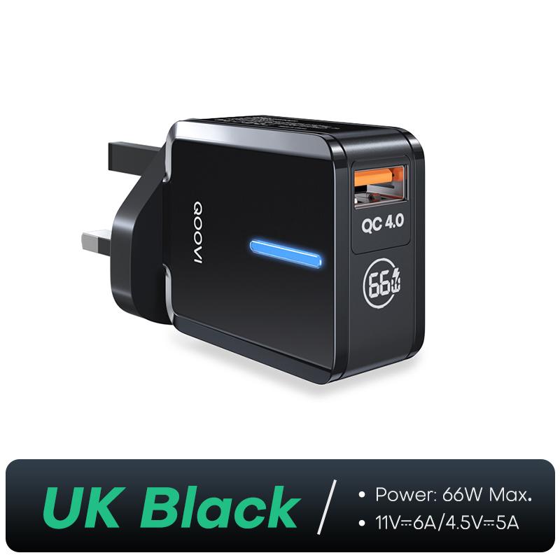 

QOOVI 66 Вт USB зарядное устройство QC 4.0 быстрая зарядка мобильный телефон настенный адаптер быстрая зарядка для iPhone 14 Samsung S23 Huawei Xiaomi Redmi чёрный