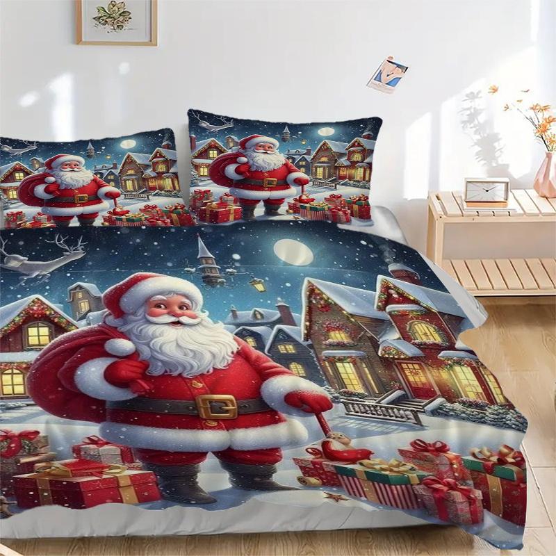 

3-предметный Рождественский набор постельного белья с Санта-Клаусом - Праздничный декор для спальни, гостевой комнаты, гостиной 1263a 135x200cm