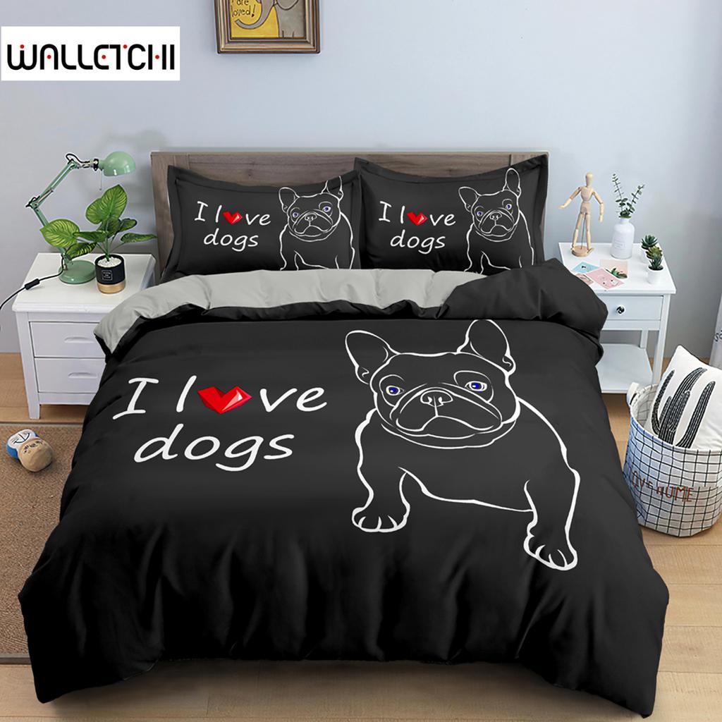 Cute Cartoon Bulldog Pattern Duvet Cover Set King Full Size Bedding Set Room Decor Soft Microfiber Quilt/Comforter Cover 2/3PCS