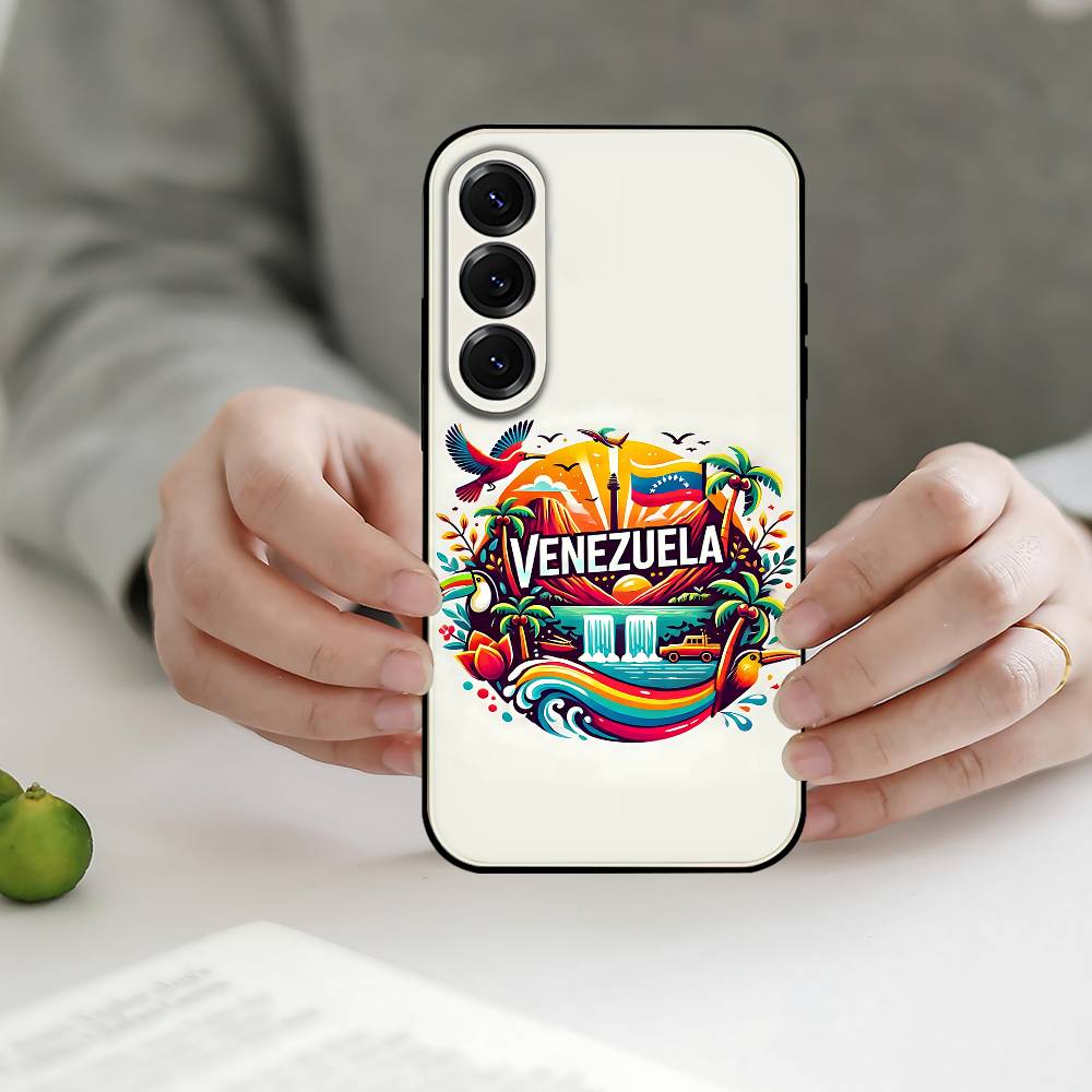 Venezuela Aesthetic Art Phone Case Silicon Phone Case For Samsung S24, S25 S22,S30,Note20,Lite,Ultra,Shockproof, Black,Case