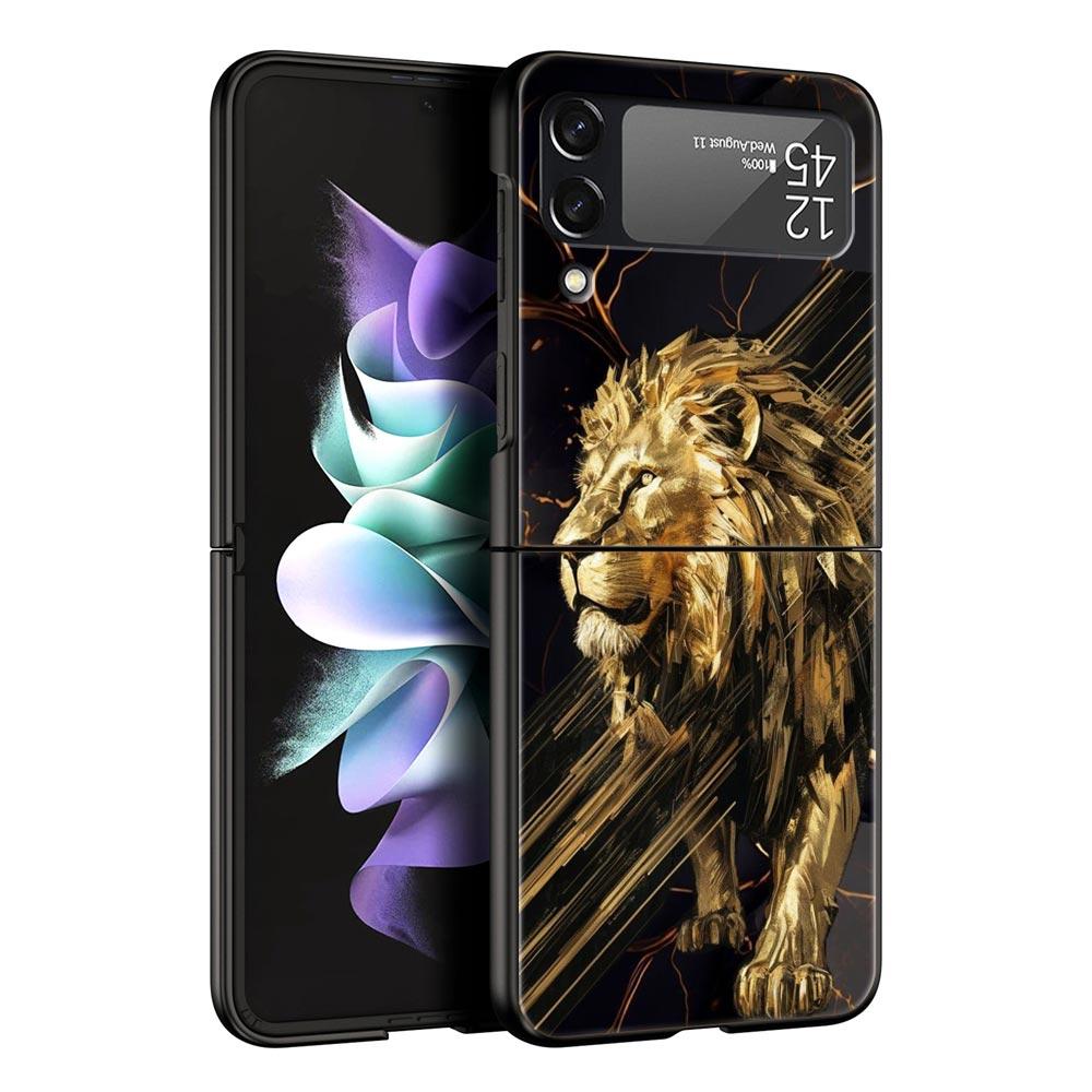 Cross Pattern Bicolor Lion Hard PC Phone Case For Samsung Galaxy Z Flip 7 6 5 4 Black Cover For Galaxy Z Flip 3 Foldable Shell