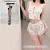 Crispy Sexy Sweet and Spicy Women's Summer Ice Silk Thin Pure Desire Suspender Shorts Two-piece Set Lace Temptation Set