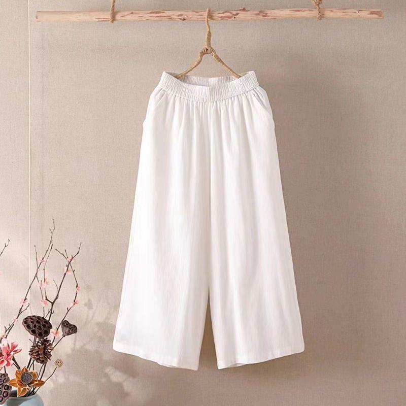Women's Summer Cotton Linen Wide Leg Pants  Full Length Casual Pants Women Straight Trousers