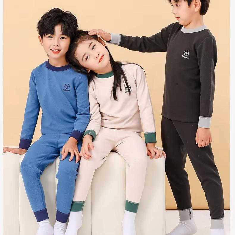 Autumn Winter Thermal Underwear Suit Girls Clothing Sets Boys Pajama Sets Baby No Trace Warm Sleepwear Solid Color Child Clothes