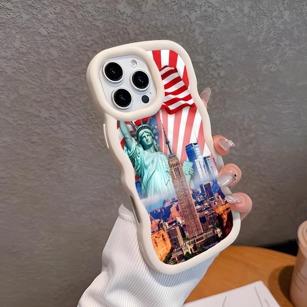 USA America Flag Wavy Edge TPU Mobile Phone Case for iPhone 17 16 15 14 13 12 11 Air Pro Max Plus Colorful Cover