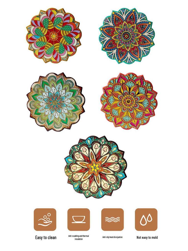 Keramische onderzetter met mandala-bloemmotief - Warmte-isolerende en antislip decoratieve mat voor koffie- en eettafels