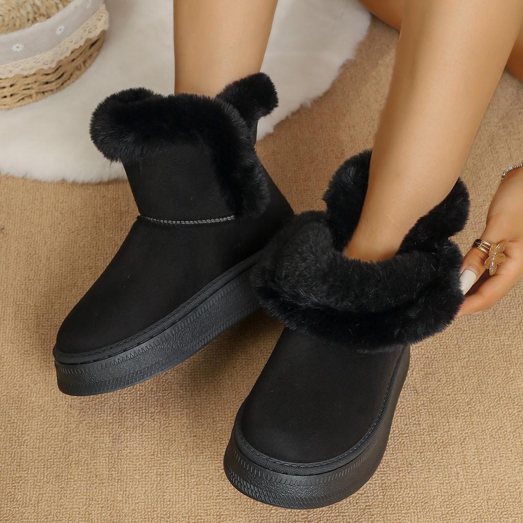 Nye avslappede flokkerte vintervarme snøstøvletter til ankelen damesko 2025 sløyfe tykke dame korte støvletter damer