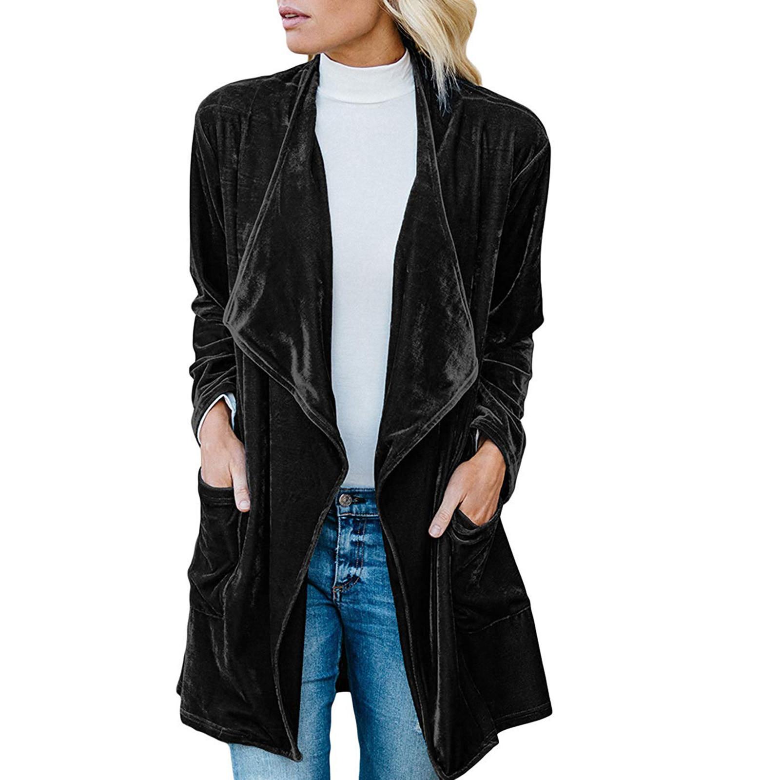 

Women s Fashion And Winter Cardigan Jacket Gold Velvet Mid-Length Windbreaker XL чорний