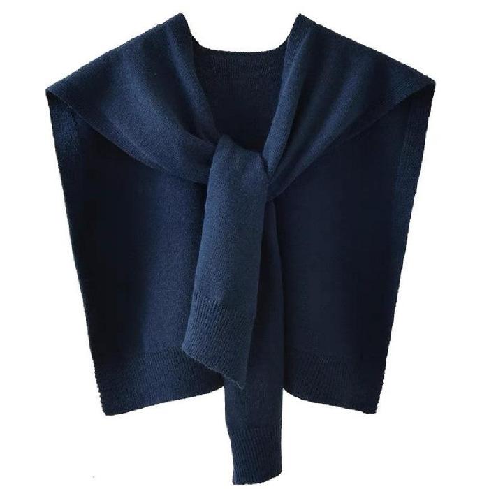 Core-Spun Yarn Knitted Shawl Women'S Spring And Autumn Outer Vest Solid Color Vest Thin Cardigan Summer Knotted False Collar Scarf