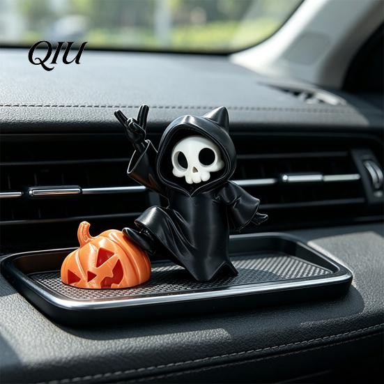 Exquisite Skull Model Mini Grim Reaper Statue, 3D Printed Pumpkin Figurine, Car Interior Accessory Cute Gothic Dashboard for Office Desk, Home