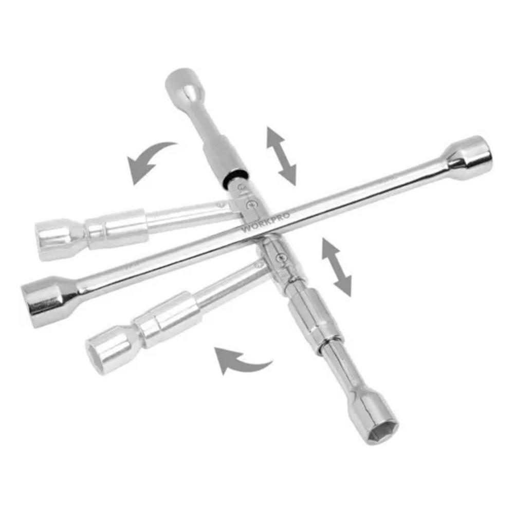 Lug Nut Wrench Carbon Steel 4-Way Wheel Wrench Nut Remover Portable Strong Tire Lug Nut Remover Heavy Duty Folding Lug Wrench