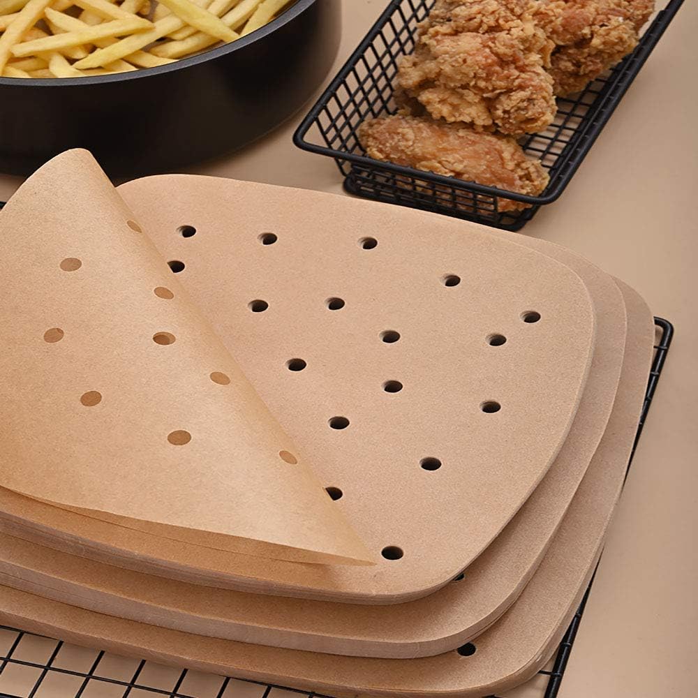 200Pcs Air Fryer Parchment Paper 8.5 inch Unbleached Square Air Fryer Liners for Bamboo Metal Steamer, Ovens, Microwaves & Baking Pan