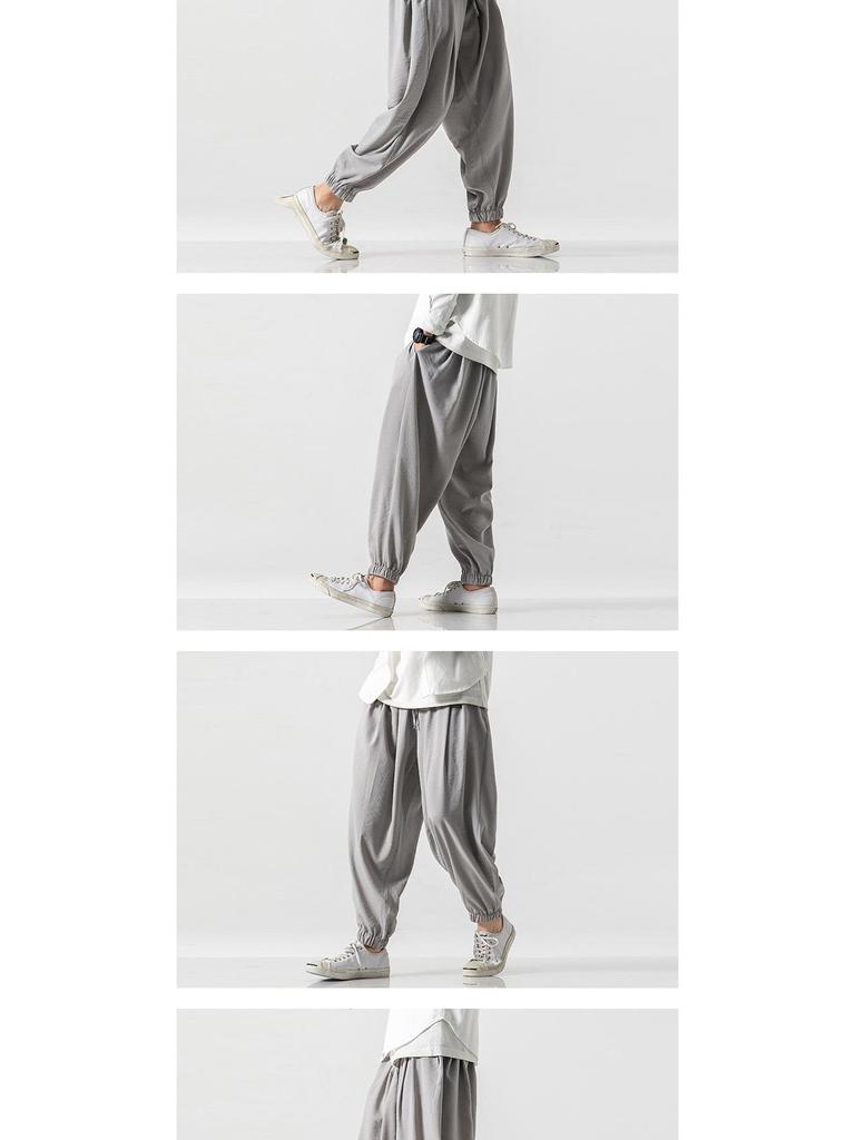 Men's Chinese Style Cotton Linen Joggers - Plus Size Loose Casual Harem Pants for Spring/Summer