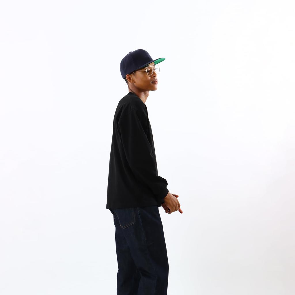 [Champion] Long-Sleeve T-Shirt, Relax Fit, Single Logo, Round Neck, 100% Cotton, COTTON USA, Relax Fit, Single Logo Embroidery, C3-V414, Black, XL