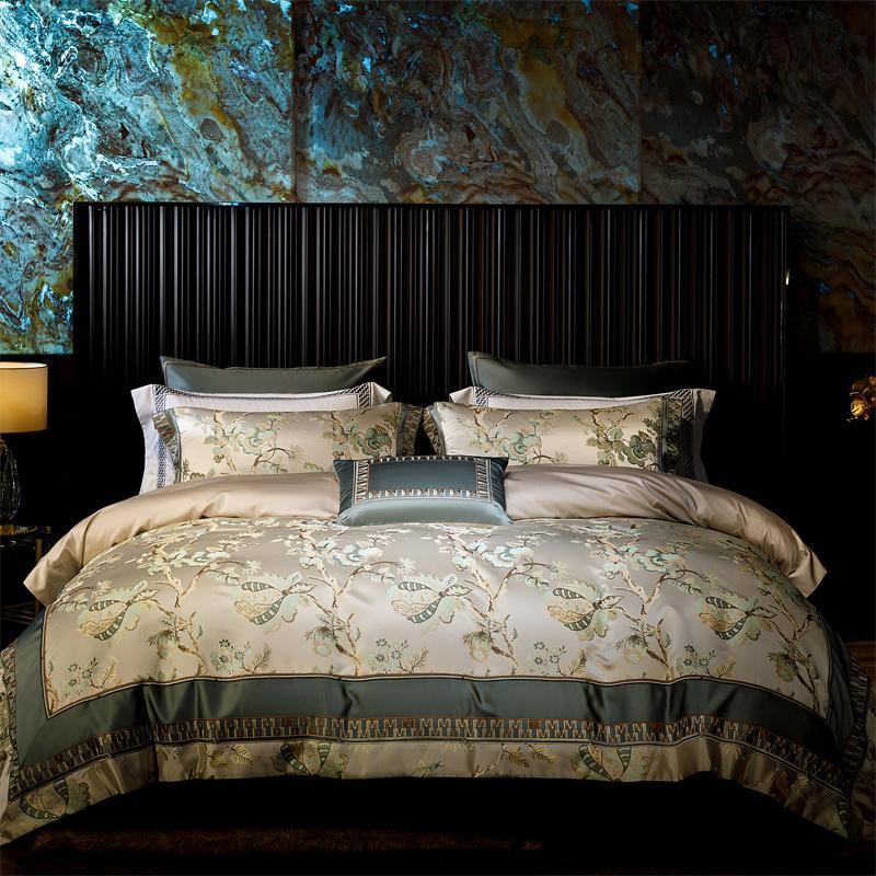 

Luxury Satin Jacquard Egyptian Cotton 4/6/10Pcs European Palace Wedding Bedding Set Silky Duvet Cover Set Bed Sheet Pillowcases Queen Size 4pcs