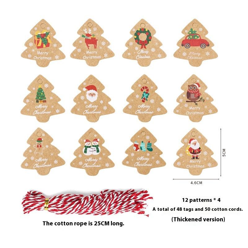 48Pcs Xmas Tree Tags Gift Bags Hanging Kraft Paper Tag Retro Christmas Candy Cookies Packaging Supplies Noel Navidad Decoration