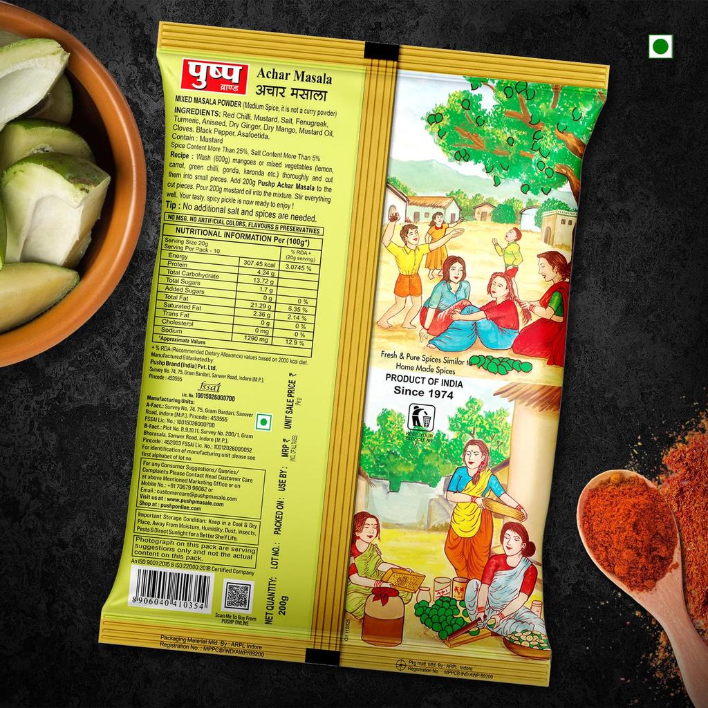Pushp Achar Masala 200g Pak van 5 Premium Traditionele Kruidenmix Voor Authentieke Zelfgemaakte Augurken Klaar voor Gebruik Smaakvolle Mix