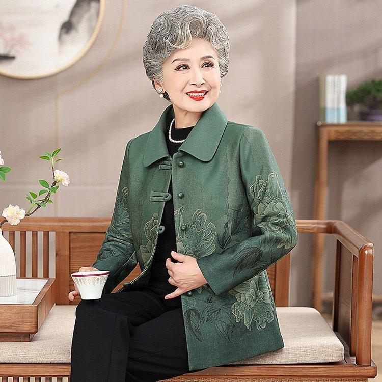Stylish Spring/Autumn Floral Jacket for Middle-Aged and Elderly Women