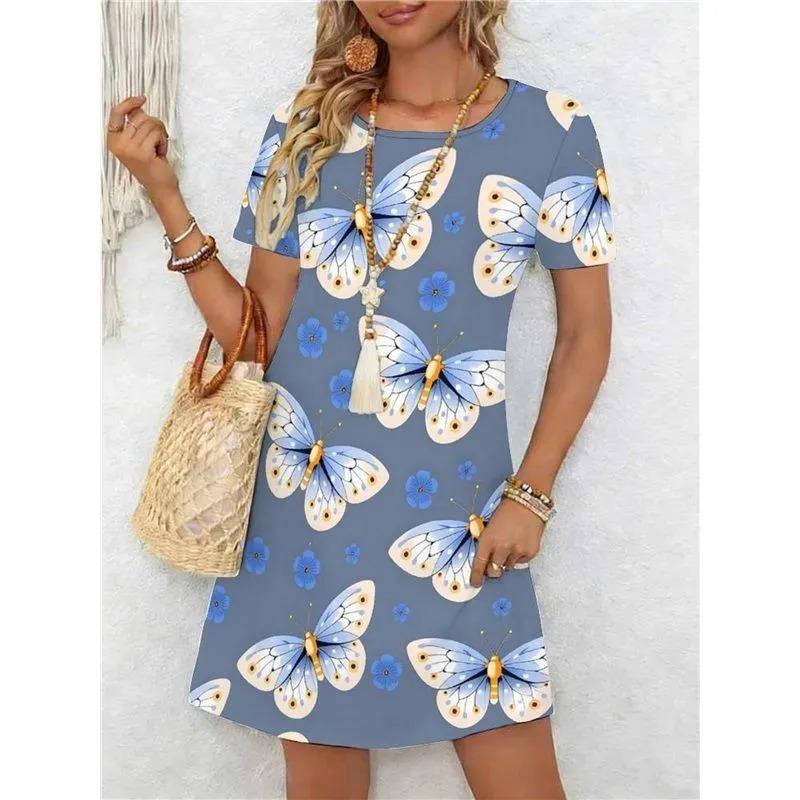 Summer Ladies 3D Printed Short Sleeve Dress Fashion Versatile Breathable Trend Casual