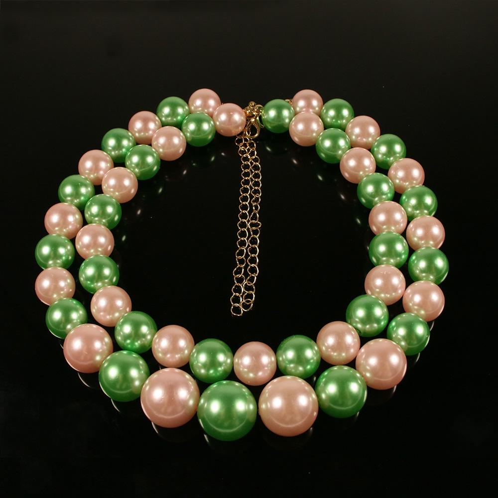 

Necklace imitation pearl necklace European and American necklace trend hip-hop accessories set two-piece supply