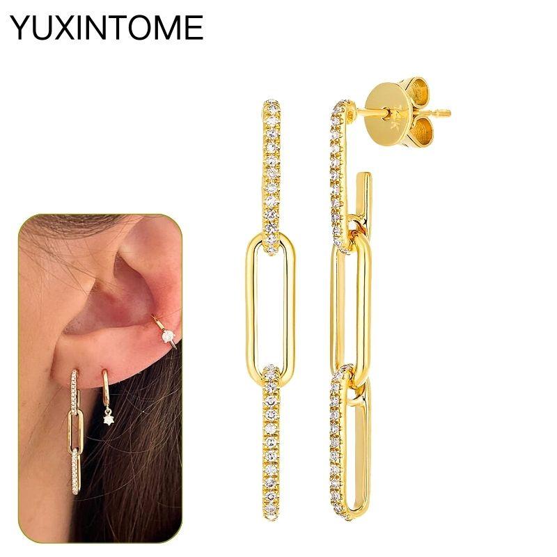 925 Silbernadel Exquisite Weiße Zirkon Steckerohrringe für Damen Geometrische Lange Kette Quaste Ohrringe Luxuriöser Schmuck