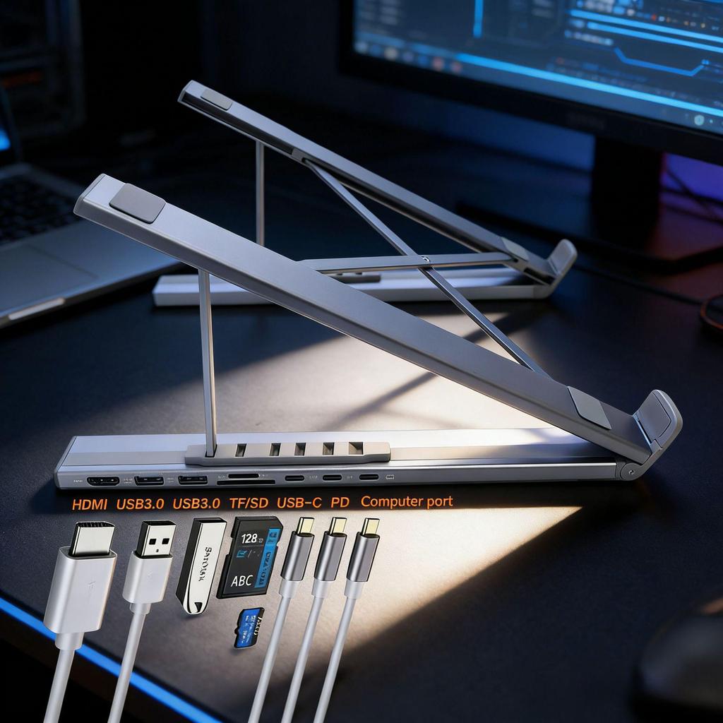Foldable Aluminum Laptop & Desktop Stand with HUB Docking Station