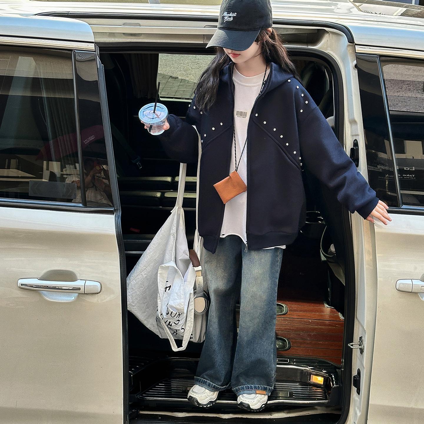 

Пальто из велюрового флиса с капюшоном для девочек - Трендовый кардиган Осень/Зима 2025 для детей старшего возраста 170cm