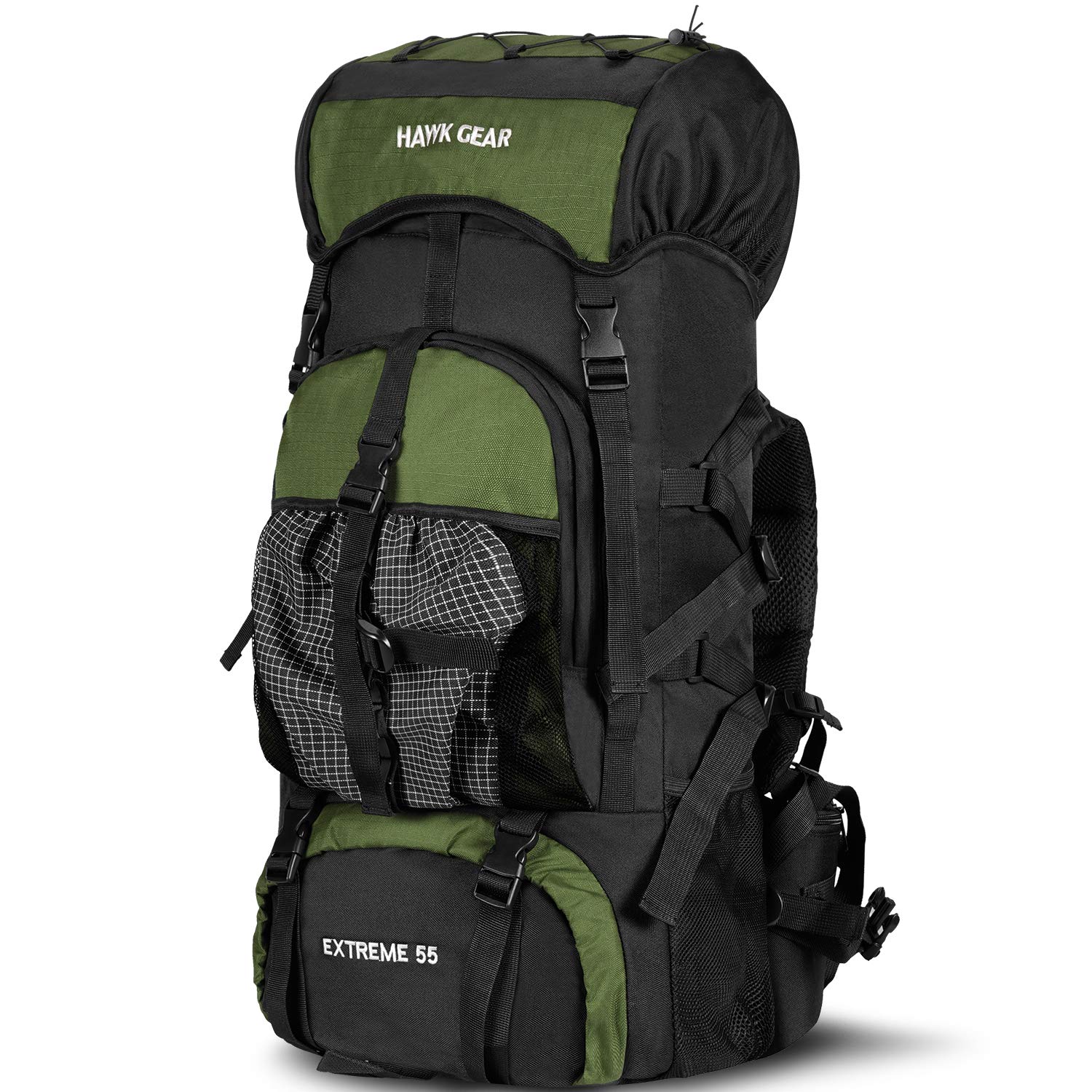 

Backpack 55L Waterproof Large Capacity Rain Cover Rucksack Travel Disaster Prevention [HAWK GEAR] Long-term (Moss Green)
