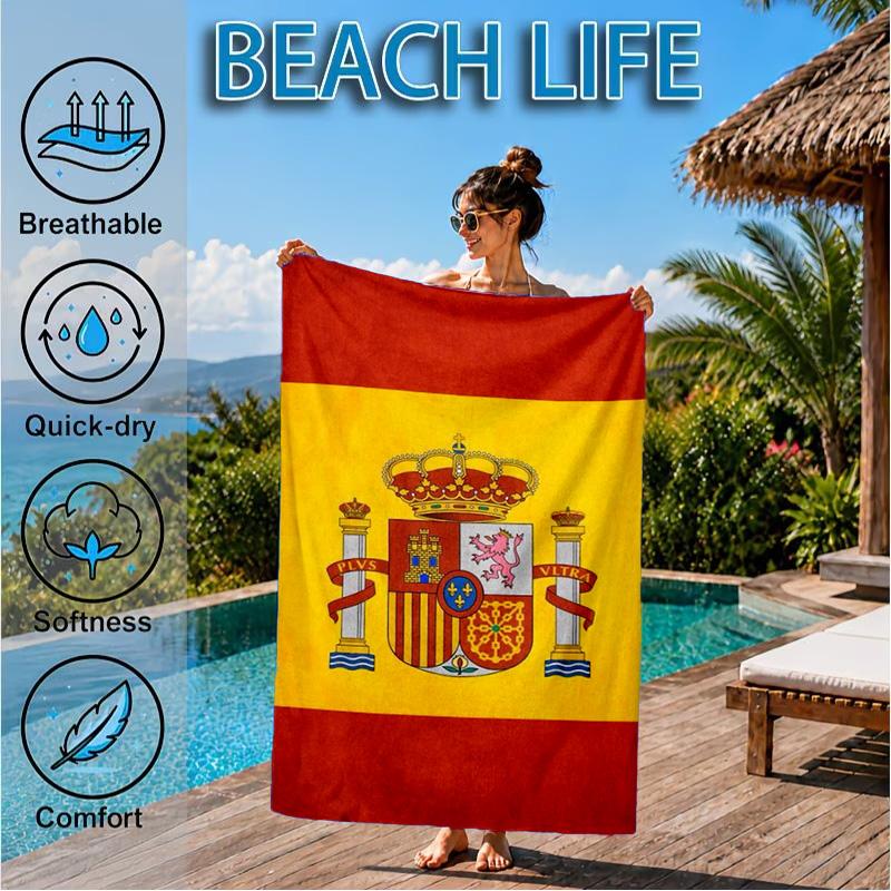 Asciugamano da Spiaggia in Microfibra Stampato con Emblema Nazionale Spagnolo, Morbido e Assorbente, Asciugatura Rapida, Ideale per Viaggi Estivi, Essenziale per la Spiaggia, Piscina