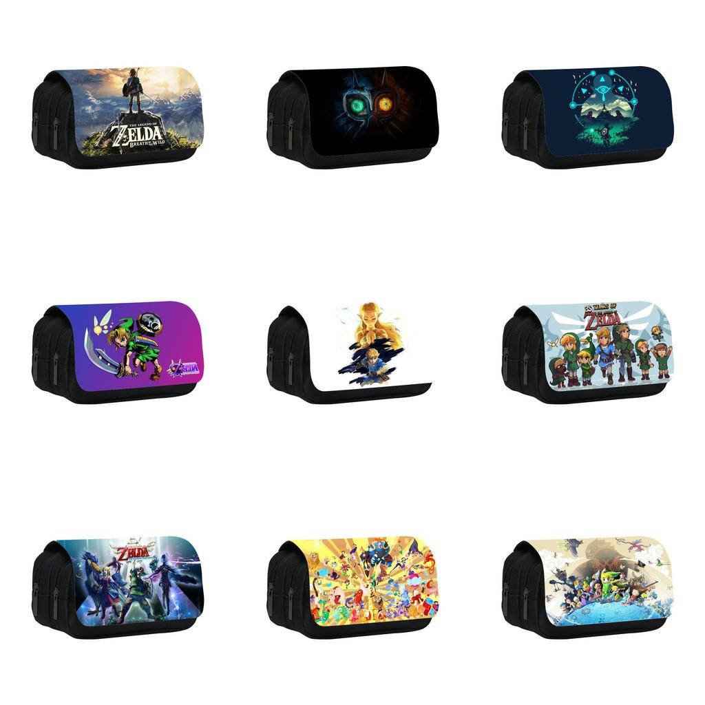 Zelda Themed Pattern Double Layer Flip Cover Stationery Storage Pencil Bag For Students And Office Use