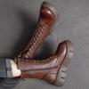 Johnature Caldi stivali invernali Scarpe da donna Vera pelle Peluche Zip Punta tonda Zeppe Stivali con plateau stringati fatti a mano