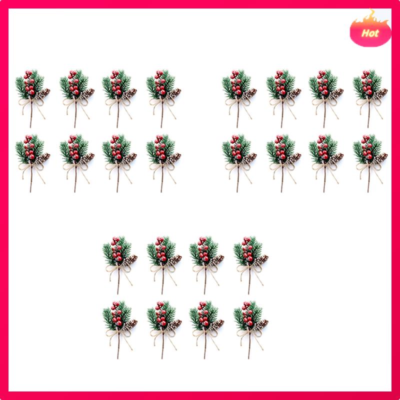 

Red Berry Stems Pine Branches Evergreen Christmas Berries Decor 24 PCS Artificial Pine Cones Branch Craft Wreath Pick