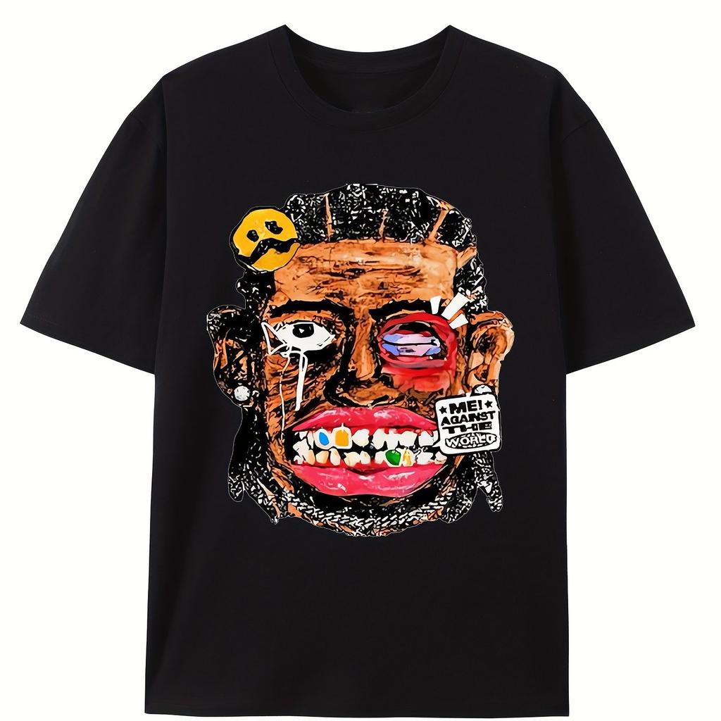 Mens Retro Hip Hop Street Art Graphic TShirt  100 Cotton 180gsm Soft Breathable Crew Neck Short Sleeve Tee