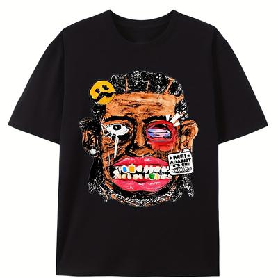 Mens Retro Hip Hop Street Art Graphic TShirt 100 Cotton 180gsm Soft Breathable Crew Neck Short Sleeve Tee