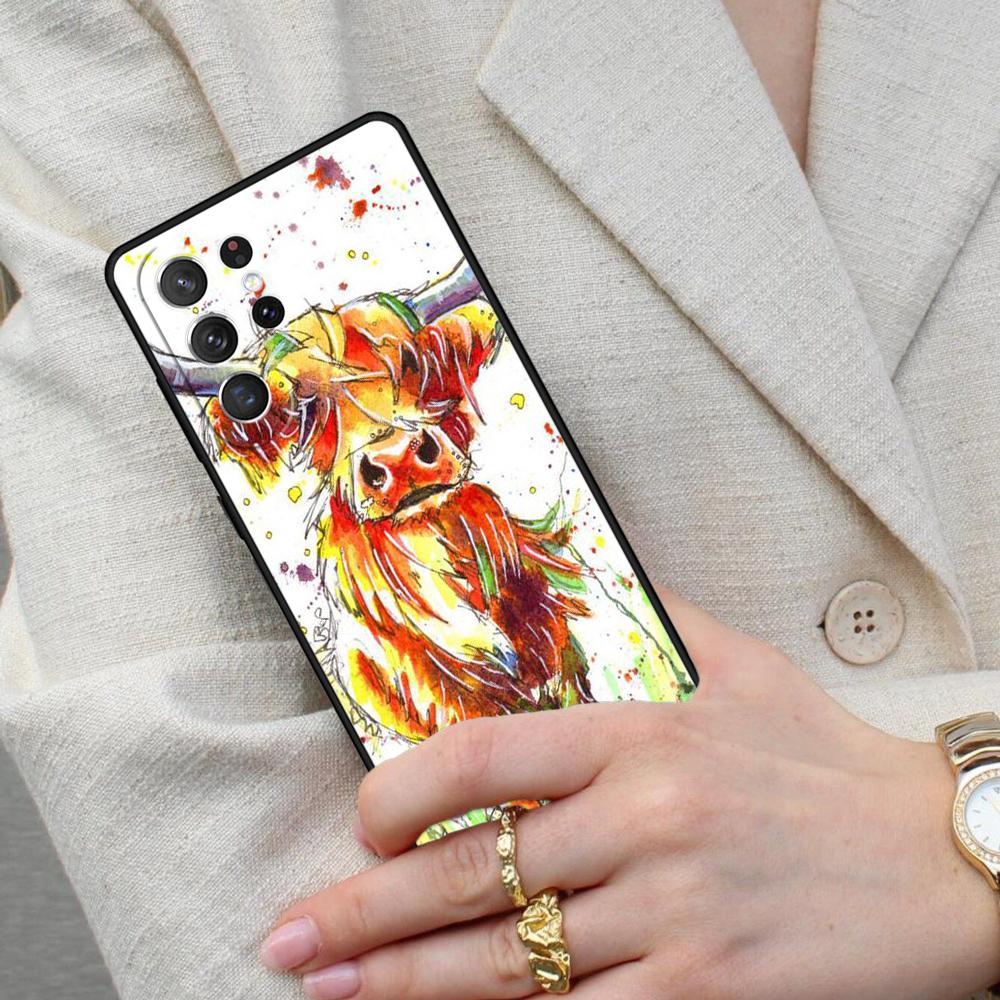 Animal cattle cow watercolor painting Cell Phone Case for Samsung Galaxy S26 Ultra S25 S24 S23 S22 S21 S20 Note10 Cover