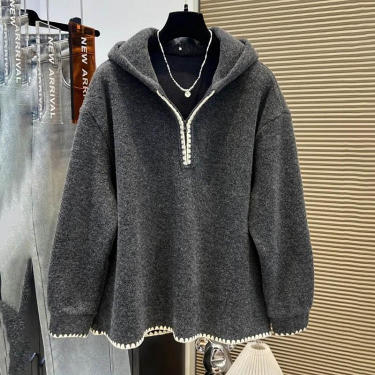 

Winter Fleece Sweatshirt for Women Oversized Thickened Pullover Long Sleeve Casual Loose Top 4XL сірий