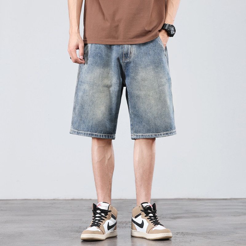 Clearance Vintage Denim Shorts for Men, Summer Thin Loose Straight Five-Point Pants, Trendy Casual Mid-Length Shorts