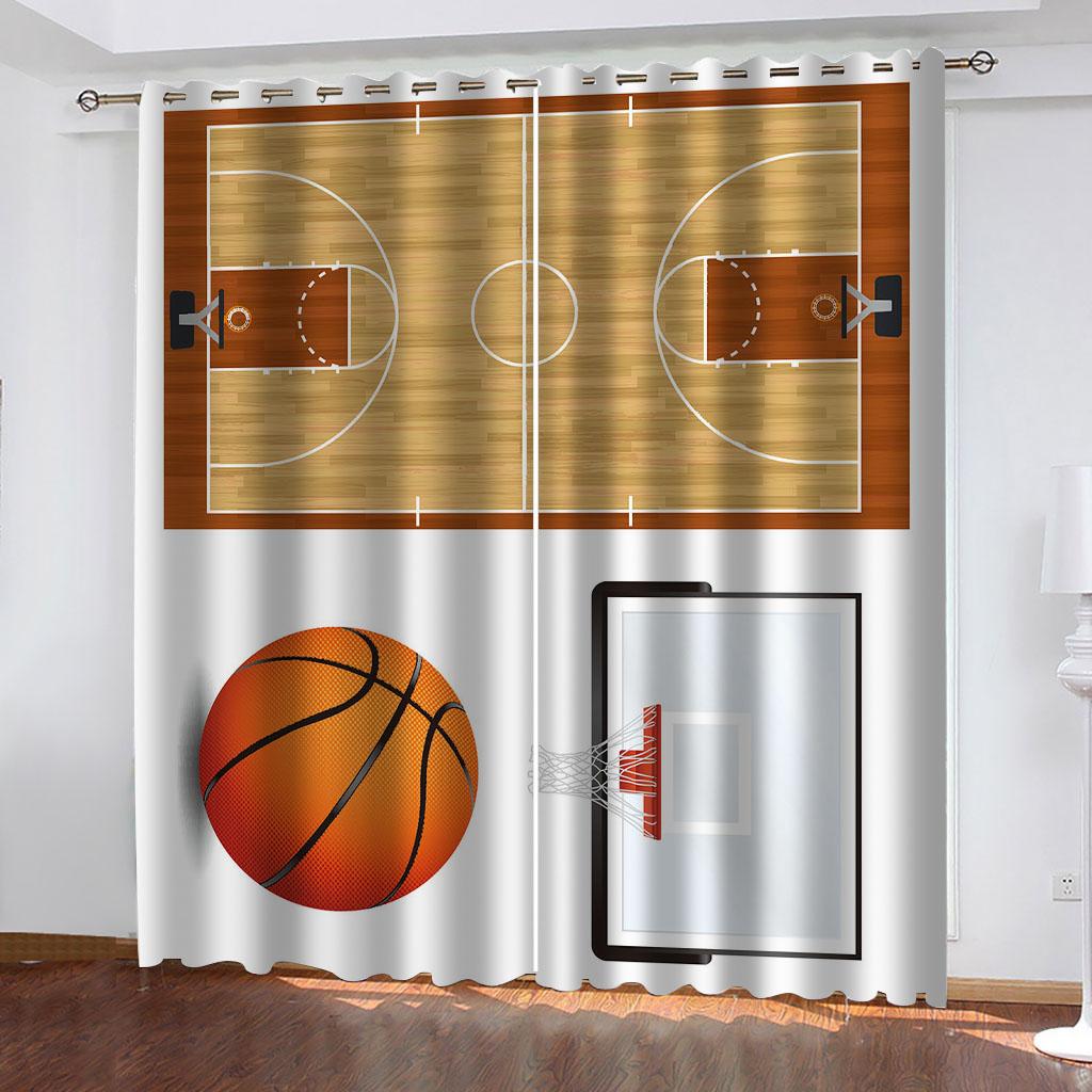 Ready Curtains Cheap 3D Sports Basketball Blakout Curtain, Kids Window Treatment Sets, Bedroom Curtains For Living Room