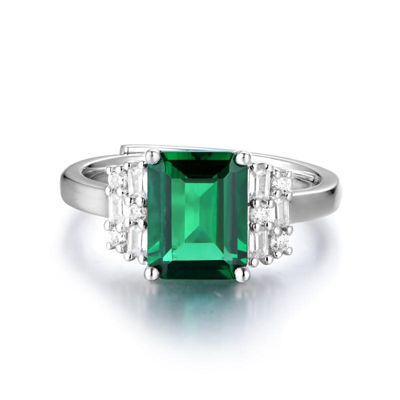 Emerald Square Sterling Silver Ring for Women – Fashionable & Elegant with Zircon Gemstone