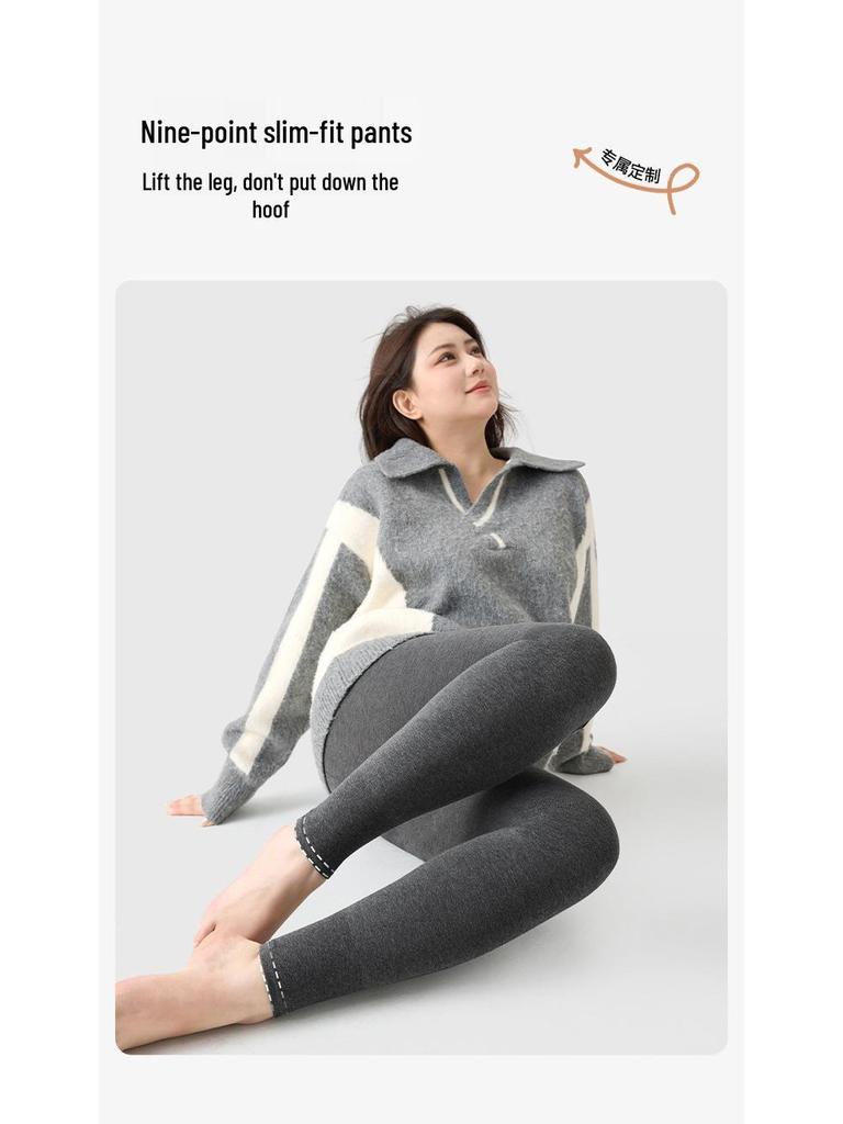 Plus Size Seamless Autumn/Winter Velvet Lined Tights for Women - Warm, Slimming Cotton Wool Base Layer Pants